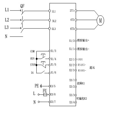 CMC-MX內(nèi)置旁路軟起動器基本接線原理圖、三角形內(nèi)接連接圖和典型應(yīng)用接線圖(圖1)